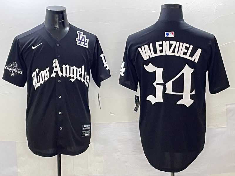 Men Los Angeles Dodgers #34 Valenzuela Black Five generations Joint Name 2025 Nike MLB Jersey style 43